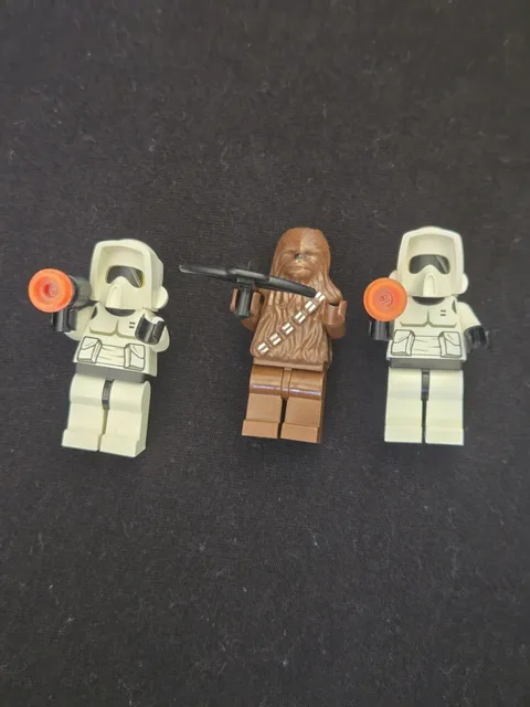 Lego Star Wars Chewbaca And 2 Biker Scout 3 Figure Lot With Accessories