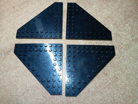 LEGO BULK LOT 4 BLACK WEDGE PLATE 10X10 CUT CORNER NO STUDS IN CENTER #92584