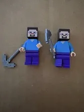 2 Steve Lego Minecraft Mini figs Minifig with pick toy block build