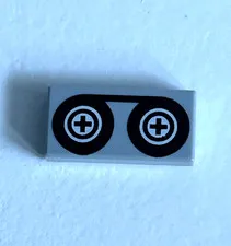 Lego Parts (x1) 1x2 printed Tile Black Tape Video Tape Reel light bluish grey