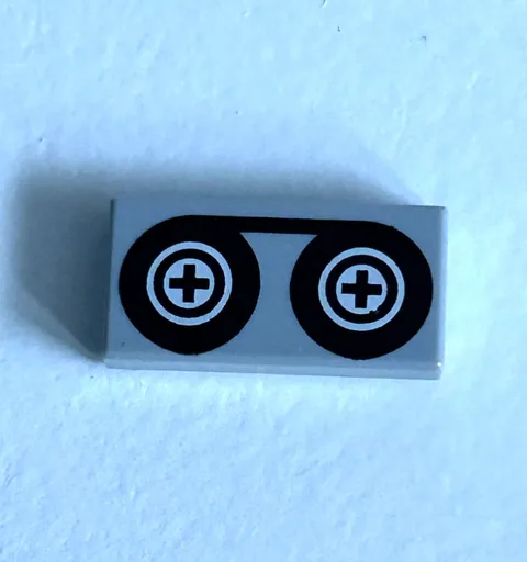 Lego Parts (x1) 1x2 printed Tile Black Tape Video Tape Reel light bluish grey