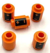 Lego 5 New Orange Bricks Round 1 x 1 w/ + and - in Black Panel Battery Parts