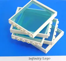 5 LEGO White Window / Door Frame 1 x 6 x 6 with Trans-Light Blue Glass (42205)