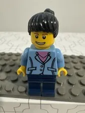 LEGO City Female Minifigure Black Ponytail Blue Jacket Office Worker Town OEM