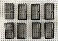LEGO 8 Black Door, Frames 1 x 4 x 6 with Dark Gray barred doors FREE SHIPPING