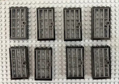 LEGO 8 Black Door, Frames 1 x 4 x 6 with Dark Gray barred doors FREE SHIPPING