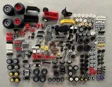 250+ Pieces LEGO Wheels, Axels, Rims, Tires, Gears, Truck/Car Parts 1 1/2 lbs.