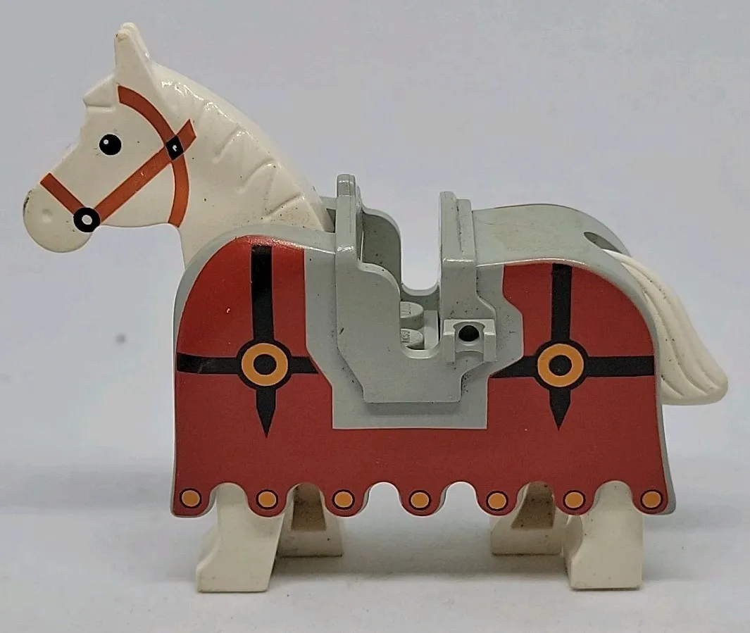 LEGO Castle Horse Figure with Red Barding ORNATE FIGRURES TOYS VINTAGE