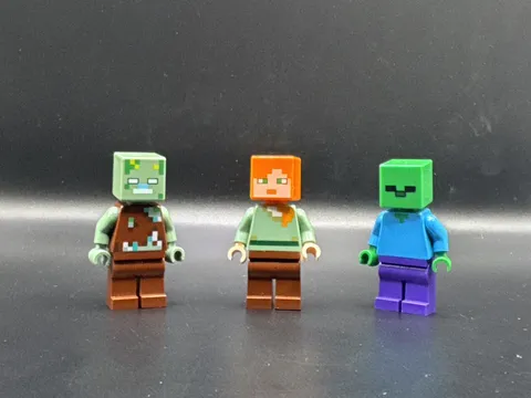 LEGO MINIFIGURE MINECRAFT ZOMBIE MIN010, DROWNED ZOMBIE MIN088, ALEX MIN017