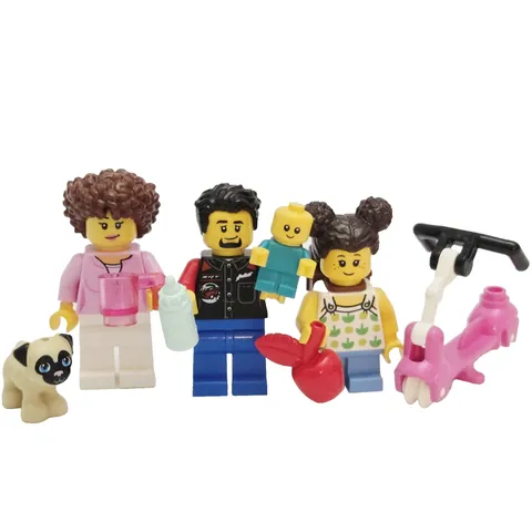 Lego Family Minifigure Lot Mom Dad Baby Child Pug Dog Accessories Play Pack