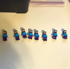 LEGO Minifigure Lot of 8 Blue Shirt Purple Pants Steve/Minecraft Style