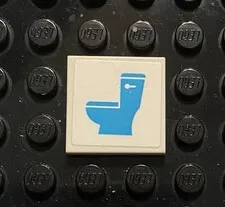 LEGO Hard To Find White 2x2 Tile With Toilet Print (sticker) Bathroom Rest Room