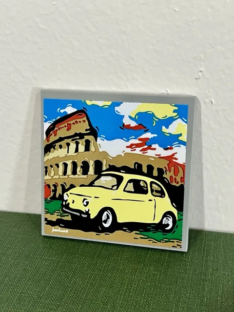 Lego 10271 Yellow Fiat 500 Colosseum And Car Painting 6 X 6 Tile Piece w/Sticker