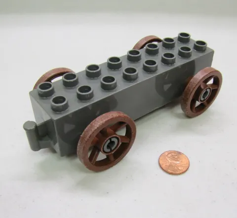 Vintage Lego Duplo GRAY LARGE WAGON BASE w/ 2x8 Brown Spoked Wheels #1