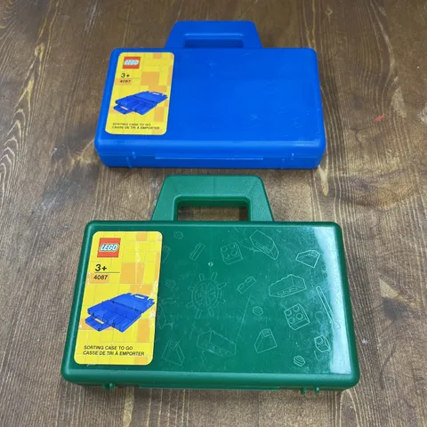 Lot Of 2 LEGO Sorting Box to Go Travel Case Organizing Dividers Green Blue