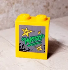 New LEGO Mateo Brick Sticker Short Panel Bright Orange Yellow 2x1x2 Name Plate