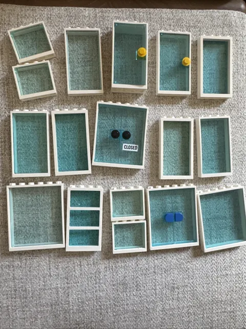 Lego White Framed Windows And Doors. Tran’s Light Blue. Lot Of 17