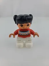 Lego Duplo Figurine Child Girl White Sweater Red Hair Black 