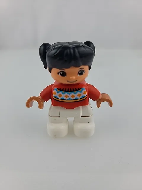 Lego Duplo Figurine Child Girl White Sweater Red Hair Black 