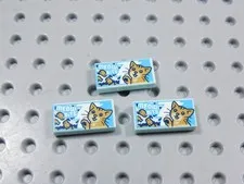 LEGO Lot of 3 Aqua 1x2 Printed Tile Cat Meow Bits Animal Minifig BG