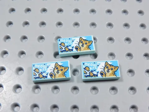 LEGO Lot of 3 Aqua 1x2 Printed Tile Cat Meow Bits Animal Minifig BG