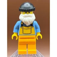 LEGO City Fisherman Minifigure Yellow Overalls White Black Beanie col037a