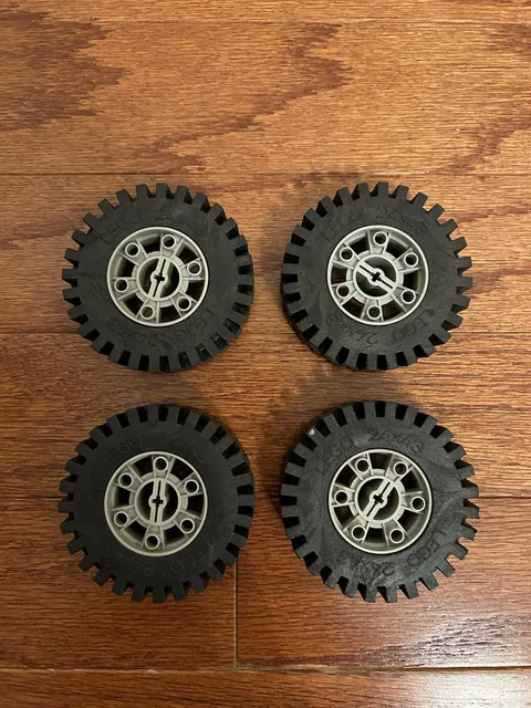 (4) Vintage "LEGO" {TECHNIC} (24x43) Black Tire Wheel Lot