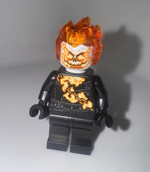 LEGO Ghost Rider Minifigure Black Outfit w/ Trans-Orange Flame Head/Hairpiece