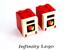 2 LEGO 80's Vintage Red Container Box 2x2x2 White Door Fire Logo Printed (6657)