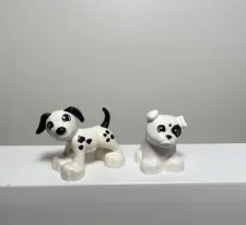 Lego Duplo Figure White  Spotted Dog Dogs Lot Of 2 Dalmation Bull Dog