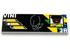 Lego New White Tile 2 x 6 with White VINI JR.  Soccer Player Piece