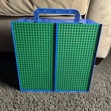 LEGO Vintage Storage Carry Case Building Base Plates 1989 Blue Green Sliding Box