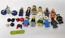 LEGO Minifigure Mixed Lot of 10 Figures + Motorcycle Vehicle + Extra Heads Hair