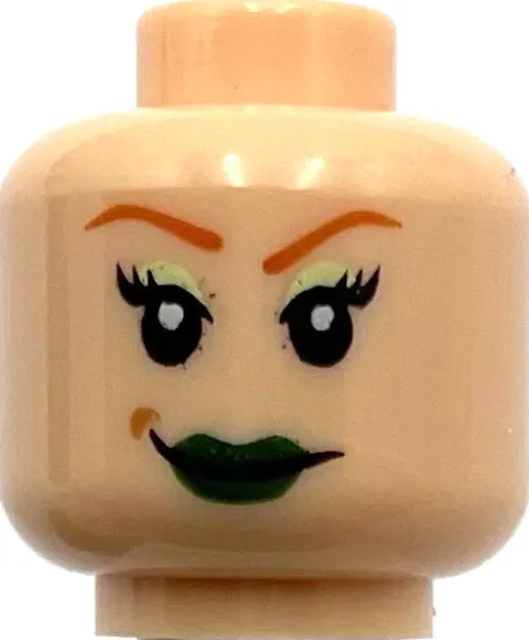 Lego New Light Nougat Minifigure Head Dual Sided Female Green Lips Part
