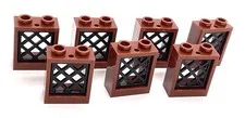 Lego Window 1x2x2 w/ Black Lattice - Reddish Brown - 7 Pcs.