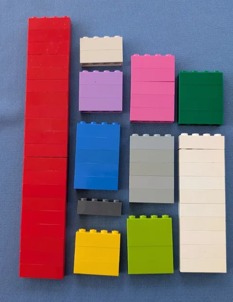 66 LEGO parts bricks, 1x4, #3010 red white blue gray pink green purple yellow