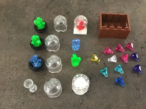 Lego gem lot with crate, crystals and snow globe