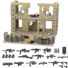 Clamp Blocks WW2 Military Scene with Military Weapons Set, Military Base Buildings...