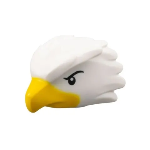 LEGO - Minifig, Head Bird (Eagle) w/ Black Eyes & Eyebrows, Yellow Beak - White