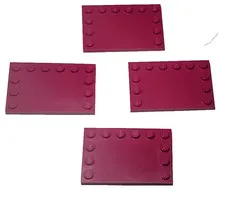 Lot Of 4 Magenta Lego 6180 Tile Modified 4x6 with Studs on Edges