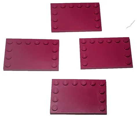 Lot Of 4 Magenta Lego 6180 Tile Modified 4x6 with Studs on Edges