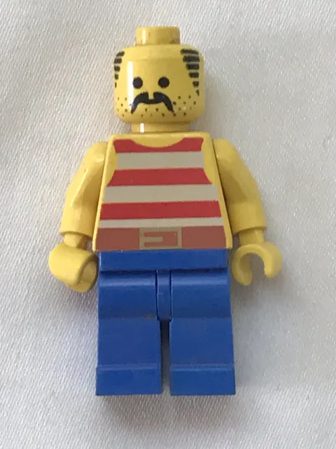1989 Lego Pirate Minifigure (pi043) - Red & White Shirt Blue Pants - Mustache