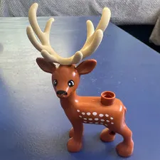 LEGO Duplo Christmas Reindeer Animal  Printed White Spots Tan Antlers Brown 