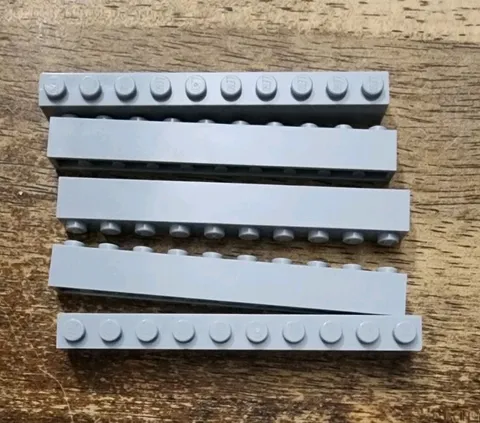 LEGO Light Bluish Gray 1 X 10 Brick. QTY 5. Part No. 6111.