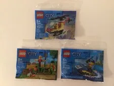 Lego City Polybag  Police Water Scooter,  Farm & Garden,  and Fire Helicopter 