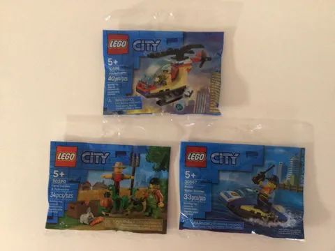 Lego City Polybag  Police Water Scooter,  Farm & Garden,  and Fire Helicopter 