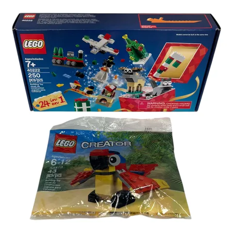 Lego Lot 40222 Christmas Holiday Tree Plane Building Toy and 30472 Parrot Bird