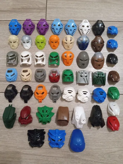 LEGO Bionicle: Kanohi Mask Lot Of 51, Silver, Rare Colors, & Toa Metru, Etc.