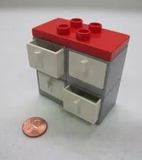 Lego Duplo Silver Cabinet w/ 4 White Drawers Dresser For Room Vintage House Red