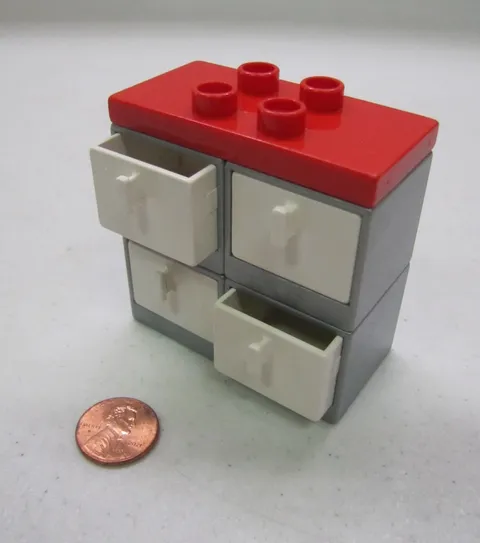 Lego Duplo Silver Cabinet w/ 4 White Drawers Dresser For Room Vintage House Red